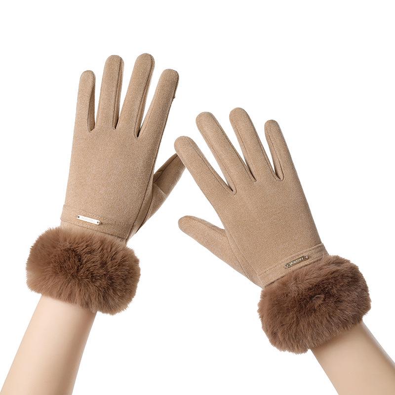 Women's Winter Cycling Gloves: Cold-Proof, Thick, Warm, Cute Suede, Fleece-Lined, Windproof, Touchscreen-Compatible