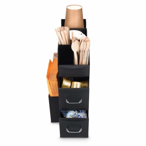 Navaris Organizer Cup Stand, Paper Cup Holder, Cup Dispenser - Coffee Station Storage Drawer, 31x13x28cm, Black