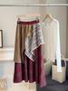Autumn/Winter 2025 Women's Layered Irregular Color Block Plaid Midi Skirt