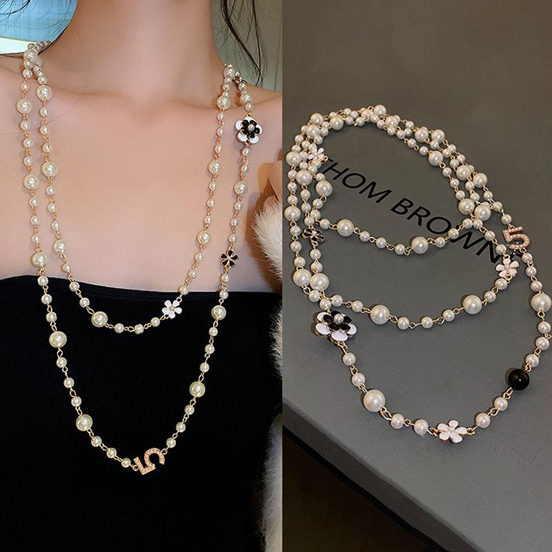 

Двухслойные ювелирные изделия из искусственного жемчуга, длинное ожерелье, женское классическое ожерелье с бусинами и подвески, прекрасный подарок