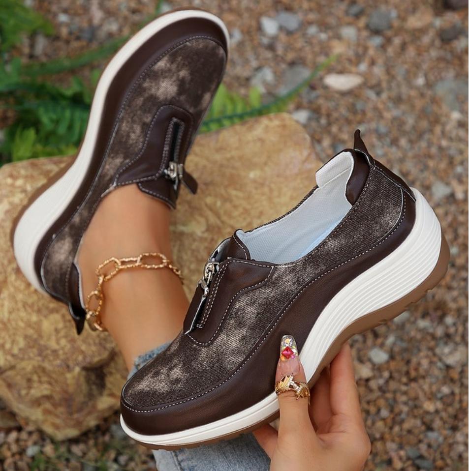 New Retro Thick Sole Loafers Women Lightweight Casual Fashion Walking Shoes Comfortable Zipper Spring Casual Sneakers Mujer