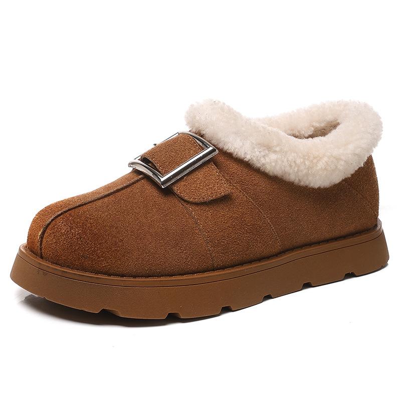 2025 Winter Shoes Women Suede Boots Warm Plush Flat Non-slip Cold Winter Fashion Ladies Ankle Snow Boots Black Yellow