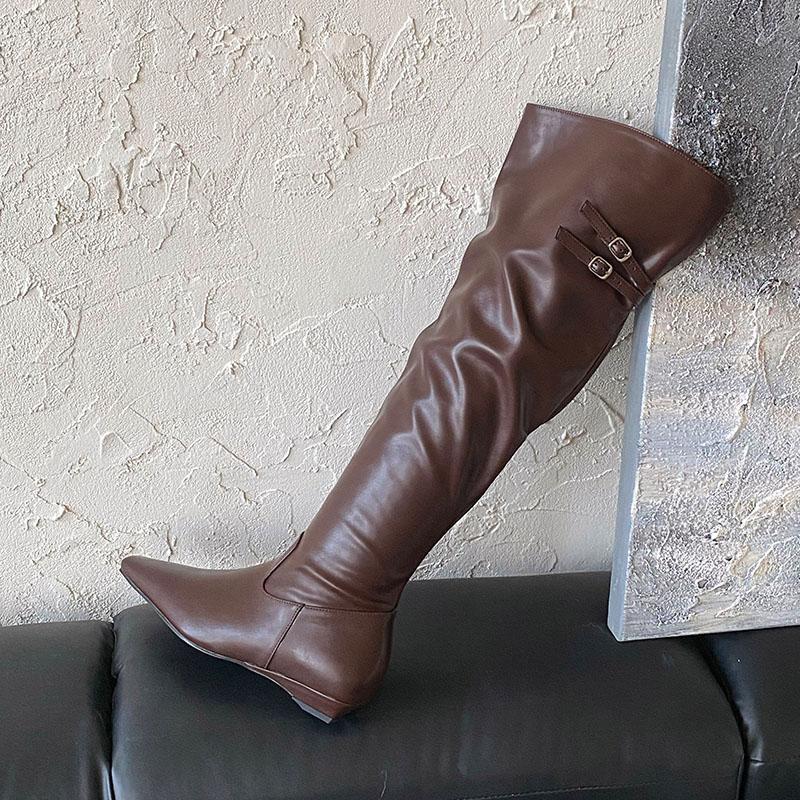 Fashion Fashion Pointed Toe Ladies Knee High Boots Female Slip On Shoes Women Modern Long Boots With Height Increasing Shoes