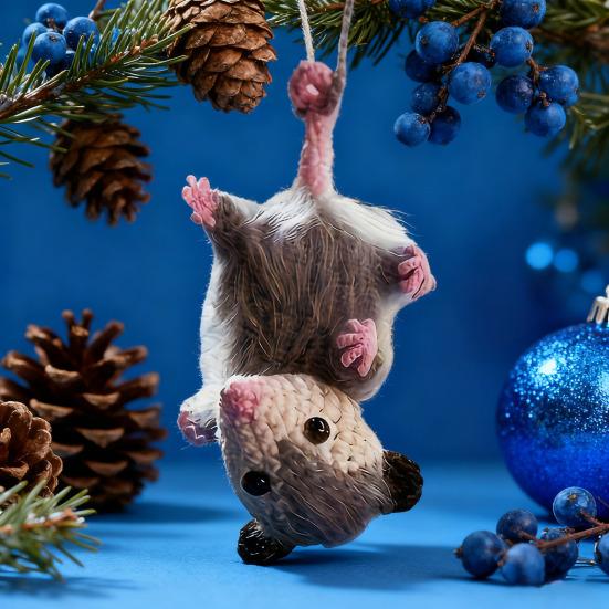 2D Flat Acrylic Opossum Car Rear Mirror Charm Cute Animal Christmas Tree Hanging Ornament