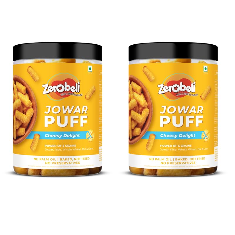 

Zerobeli Cheesy Delight Jowar Puffs | 75g (Pack of 2) I Goodness of 5 grains | Healthy Snacks | Baked, Not Fried | No Preservatives | No Palm Oil