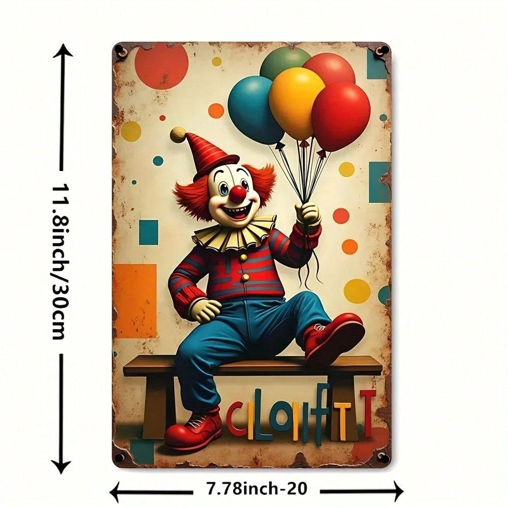 1PC Vintage Metal Tin Sign Clown Retro Wall Art Colorful Distressed Home Decor