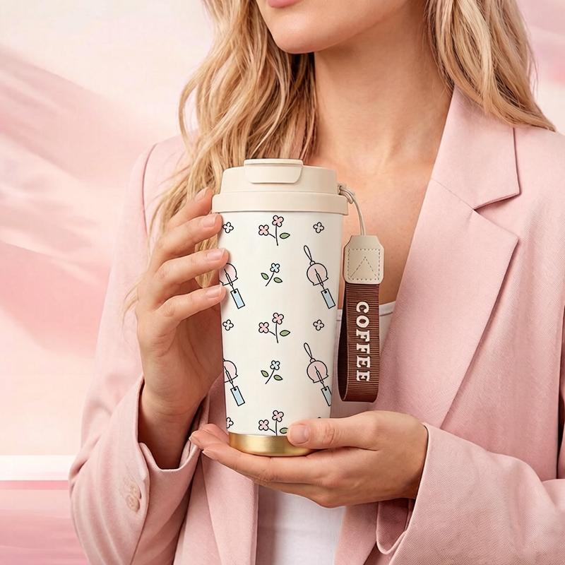 Coffee Mug 532ml Wind Chime Bloom Element Lanyard Insulated Cup Beach Cup Outdoor Cup Leakproof Coffee Cup Heat Proof Travel Cup Coffee Mug 532ml