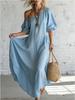 Women Elegant Off Shoulder Lantern Sleeve Loose Solid Color Vacation Long Dress