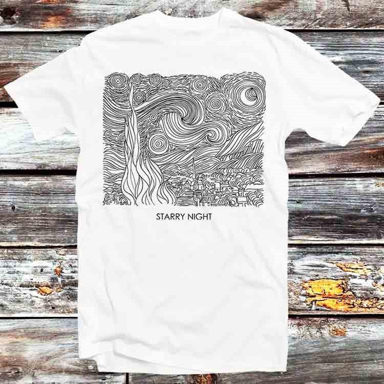 

Van Gogh Starry Night One Line Abstract Art T Shirt B1379 XL