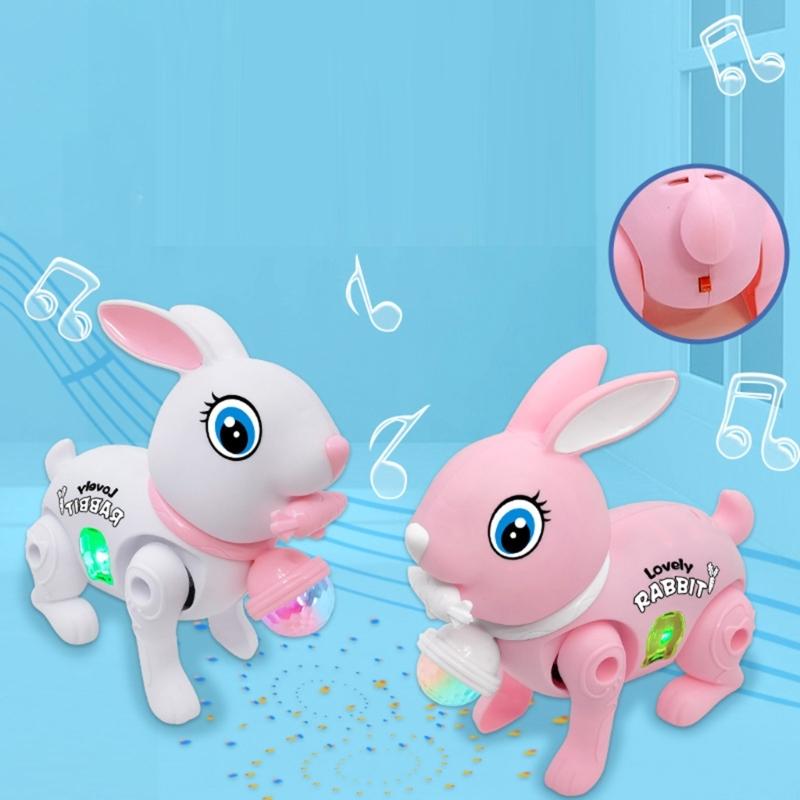 Light Up Miniature Rabbit Lovely Crawling Toy Classical Rabbit Figure for Christmas and New Year Musical Toy