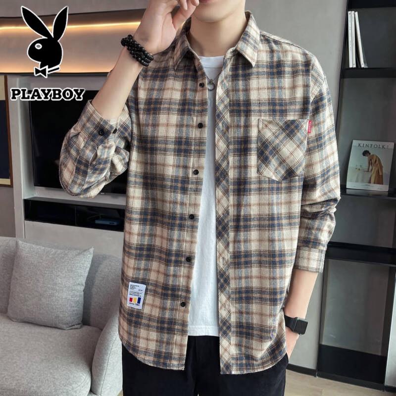 PLAYBOY Men s Casual Plaid Shirt Jacket 2XL