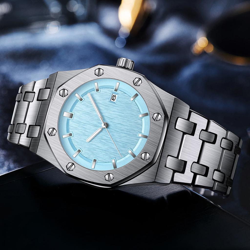 PINTIME Luxury Business Man Wristwatch Waterproof Luminous Date Men Watch Stainless Steel Fashion Quartz Watches For Men