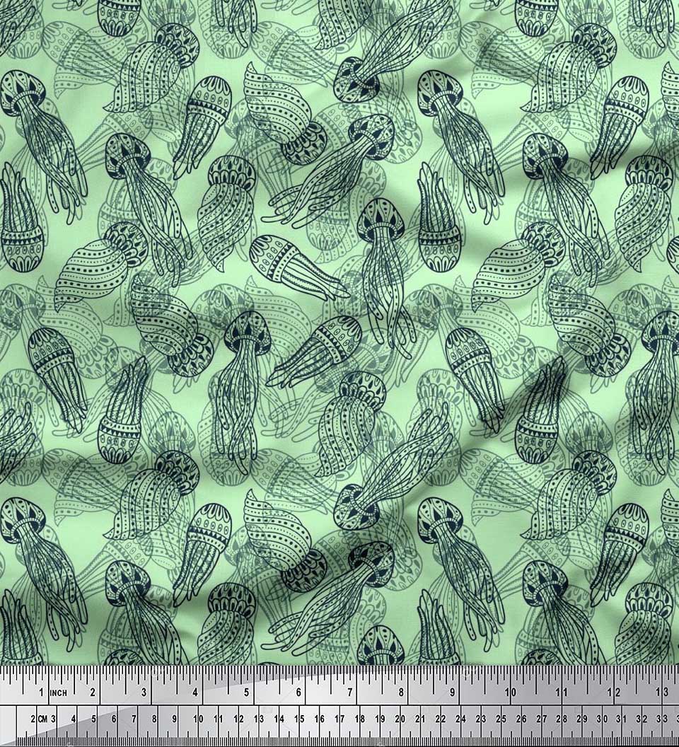 

Тканина Soimoi Японія Креп Сатин Медуза Океан Декор Тканина Надрукований метр 42 дюйма 42 Inch Wide - Poly Crepe зелений