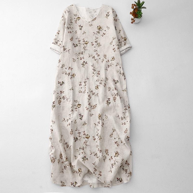 

Весна и лето 2025 новое платье с V-образным вырезом и цветочным принтом для женского простого темперамента и стройнящая юбка А-силуэта с короткими рукавами M