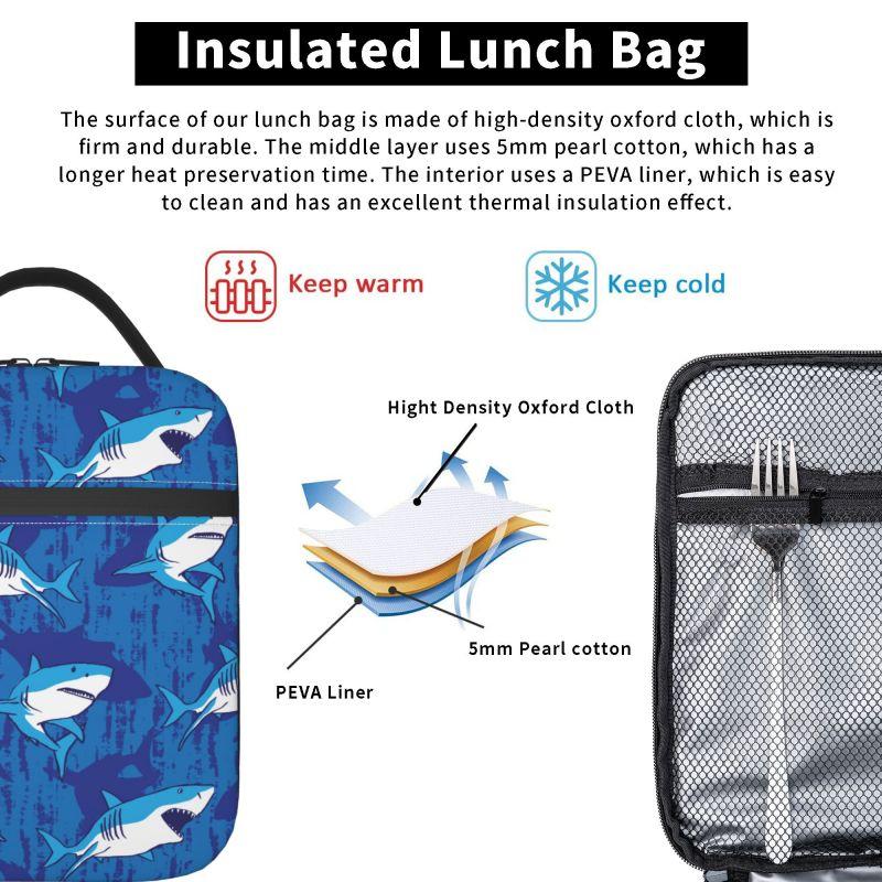 Süße Cartoon-Haie Aufdruck Lunchbox Wiederverwendbare Oxford Bento Tragetasche Tragbare Thermische Lunchtasche für Erwachsene Kinder Arbeit Schule Picknick