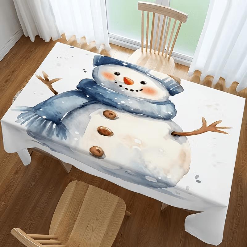 1pc Large Christmas Snowman Tablecloth Suitable for Holiday Dining Table Decor - 152.4cm x 218.44cm Rectangular ' Party Table Cover, Easy-Clean Polyes