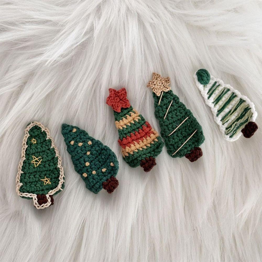 Soft Christmas Hair Clip Woolen Yarn Christmas Tree Hairpin Knitted Xmas Barrettes Christmas