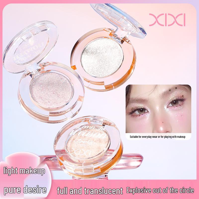 Xixi Silver Moon Highlighter Powder: Pearlescent Iridescent Korean-Style Eyeshadow & Contour Illuminating Powder