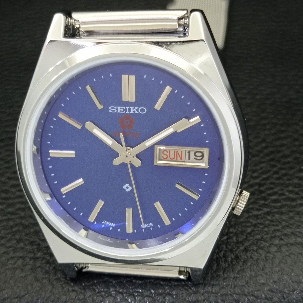 REFURBISHED VINTAGE SEIKO EXPO 70 AUTOMATIC JAPAN MENS BLUE DIAL WATCH A433571-2 R117-a433571