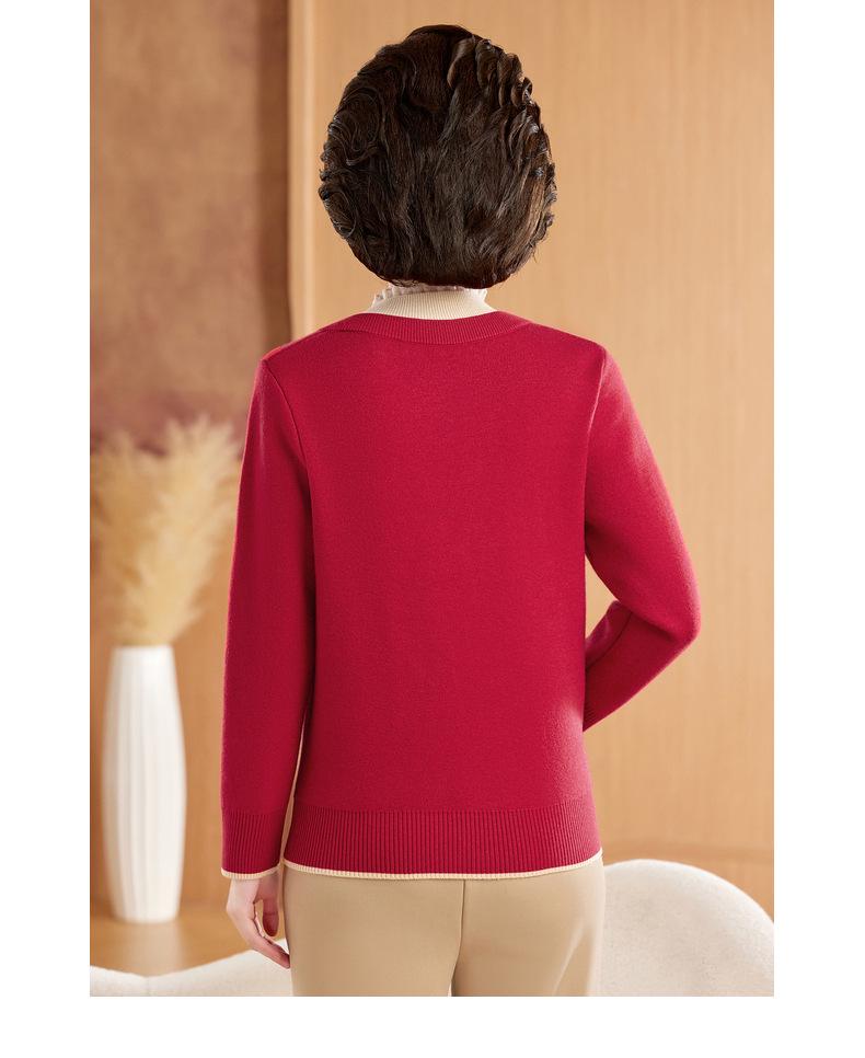 Mom's Stylish Winter Two-Piece Look Warm Base Layer Shirt for Middle-Aged & Elderly Women, Fleece-Lined Thickened Sweater