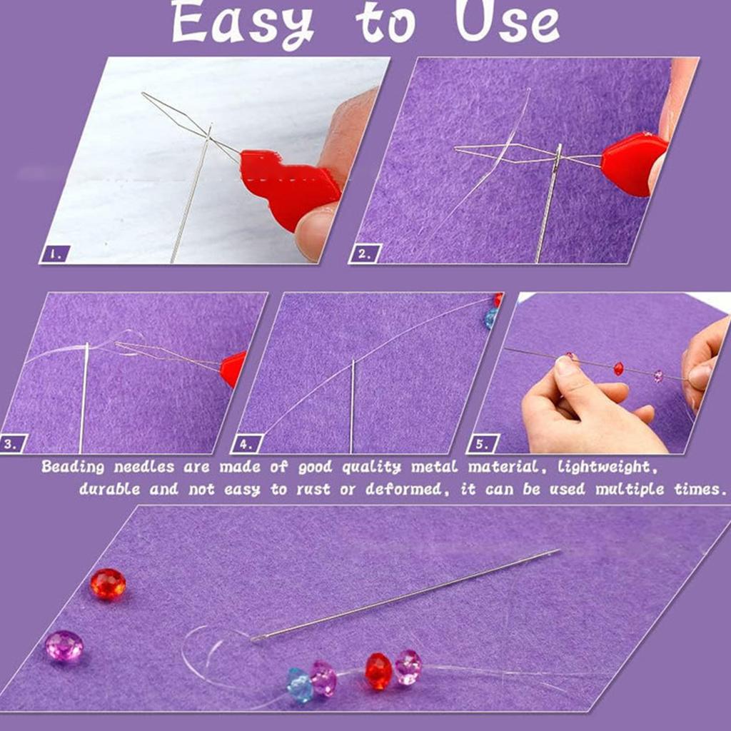 Long Straight Beading Needle Big Eye Beading Needle with Thimble Needle Threader for Bracelet Necklace Jewelry Making