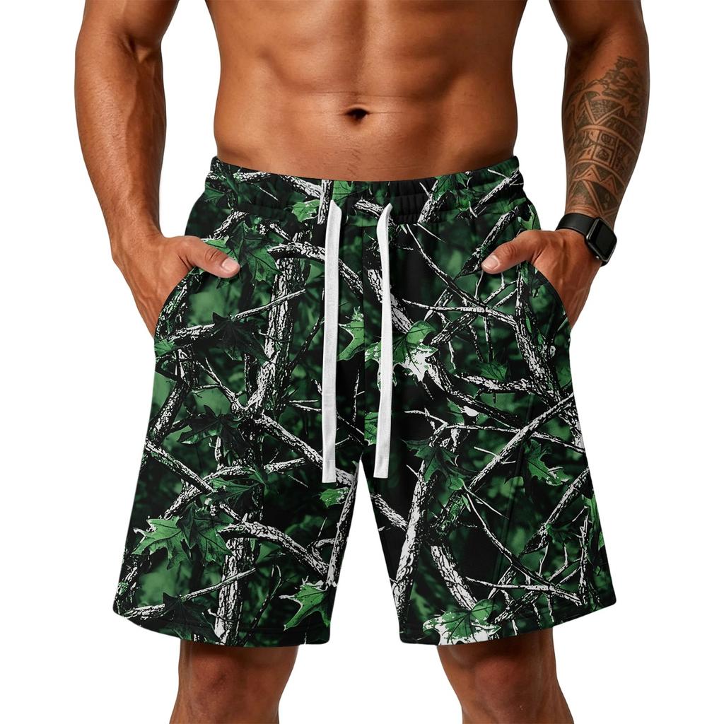 Men's Print Loose Fit Training Gym Beach Shorts with Pockets