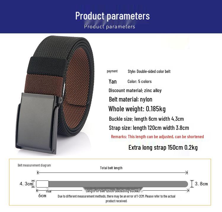 Unisex Double-Sided Nylon & Canvas Belt with Metal Buckle
