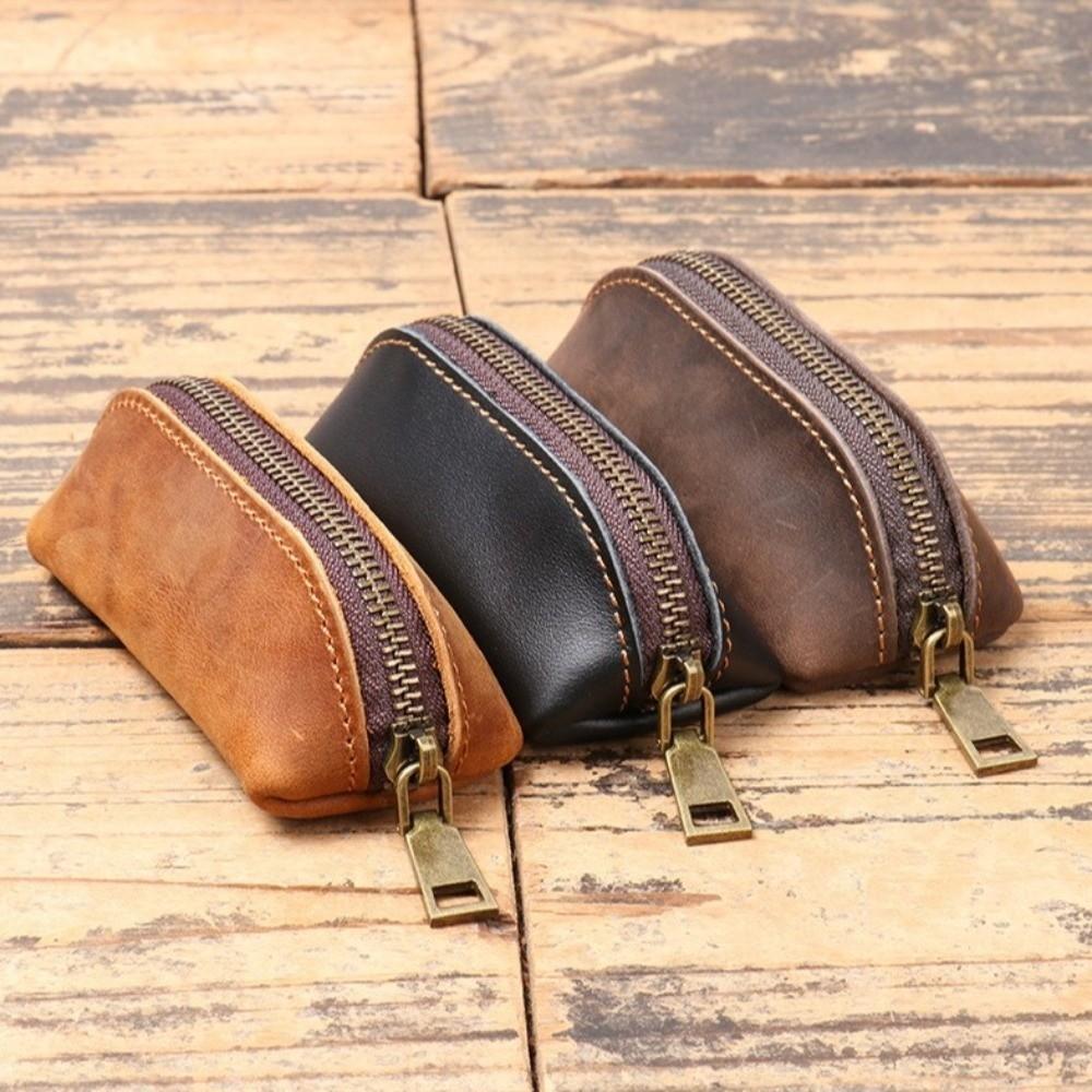 Anti-lost Men Key Ring Pouch Thin Car Key Bag Small Hanging Pouch Mini Leather Coin Purse Shopping