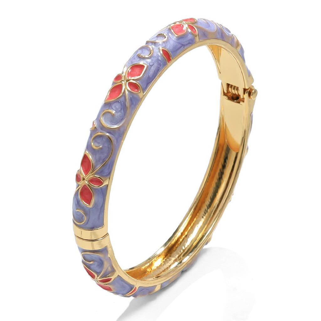 Vintage Palace Fresh Colorful Oil Drop Clover Five-Petal Flower Open Bangle Stackable Bracelet Jewelry for Women