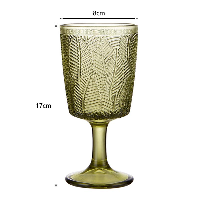 300ML Green Vintage Glass Goblet Wine Glasses Stemmed Glass Cup Wine Goblet Leaf Pattern Embossed Glassware for Wedding Party
