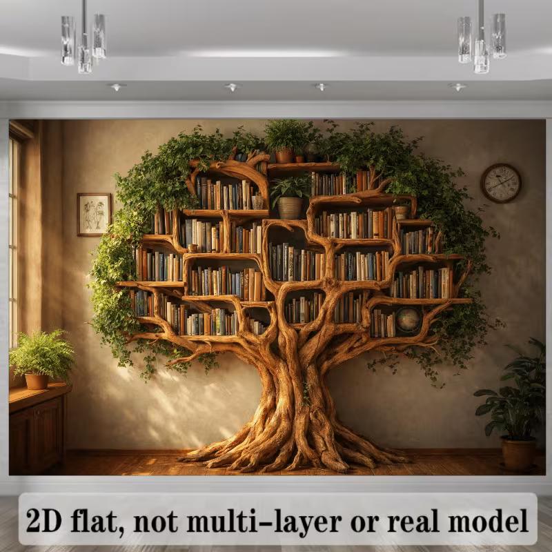 2D Enchanted Tree-Shaped Bookcase Photography Background