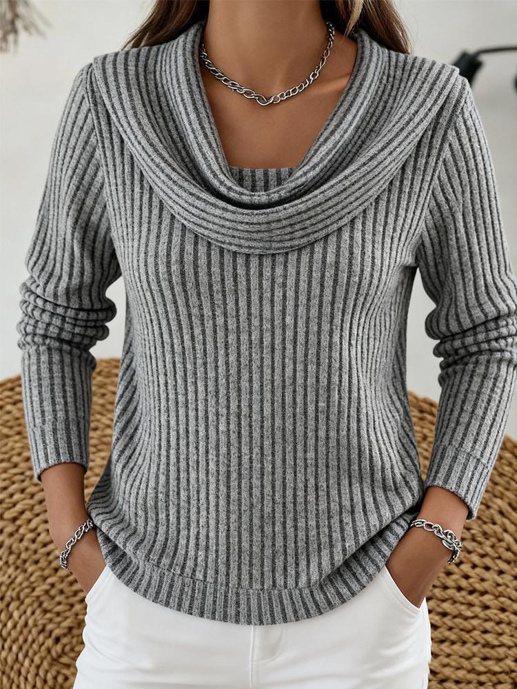 Women's Cross-Border Knit Ribbed Sweater, Long Sleeve, Loose Fit Top for Spring & Autumn