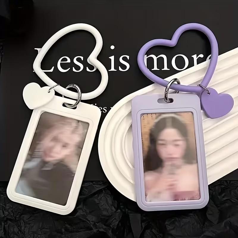 Korean Style Aesthetic Credit Card Holder Case Cute Macaron Color Heart Keychain Badge Id Business Card Holdersfor Students