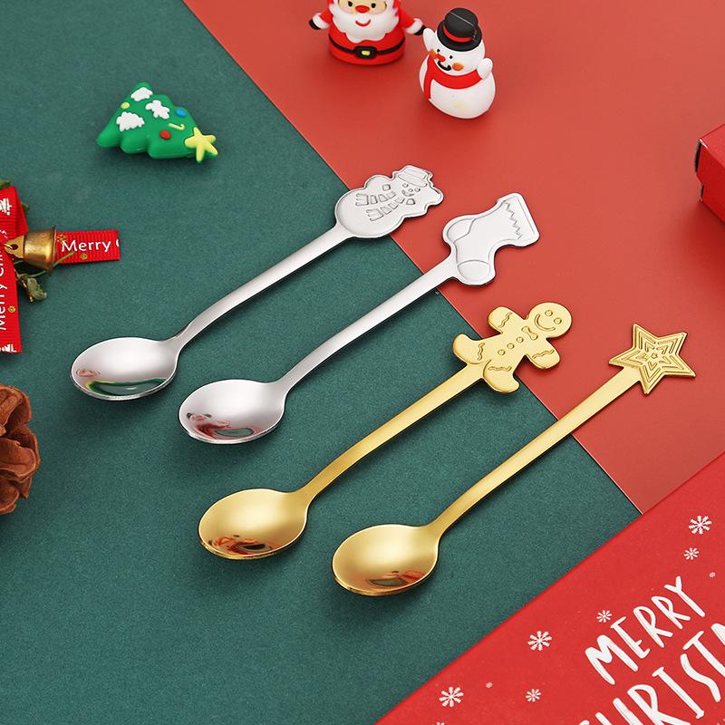 Christmas Stainless Steel Spoons Elk Christmas Tree Dessert Coffee Spoon Nordic style Kitchen Decorations Present for Holiday