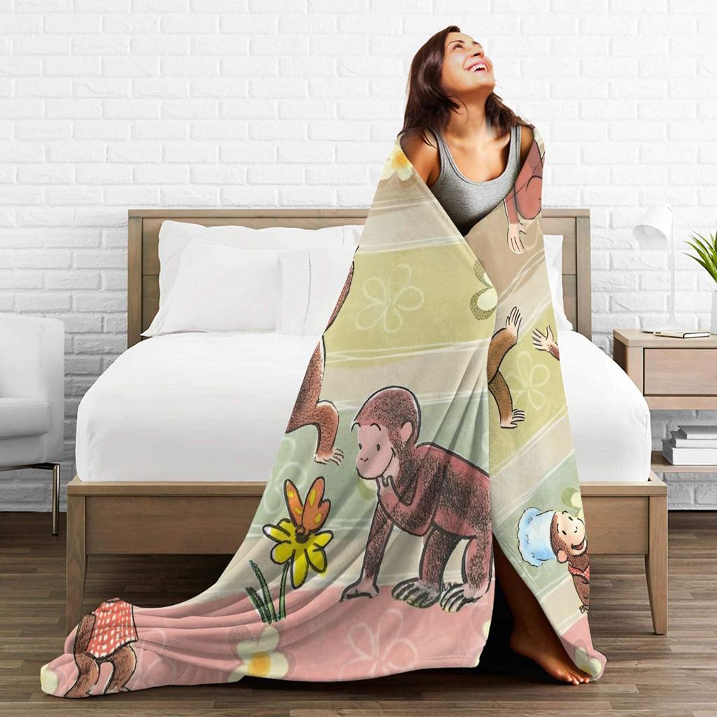 Curious George Monkey Cartoon Blanket Cover Plush Throw Blanket Summer Air Conditioning Decoration Soft Warm Bedsprea,