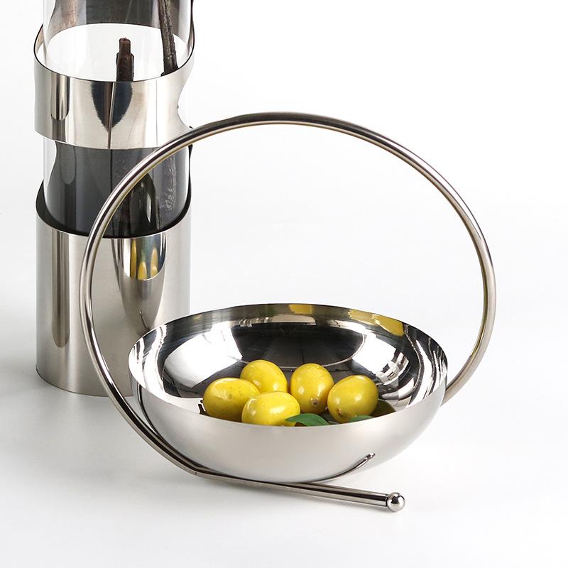 Designer Ring Basket Fruit Plate Stainless Steel Fruit Bowl Ornaments Hotel Club Model Room Art Decorations