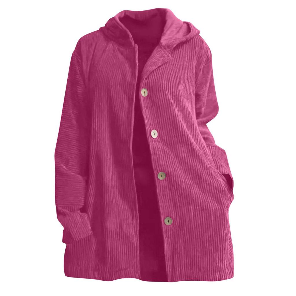 2025 Women's European & American Corduroy Hooded Loose Casual Cardigan Jacket