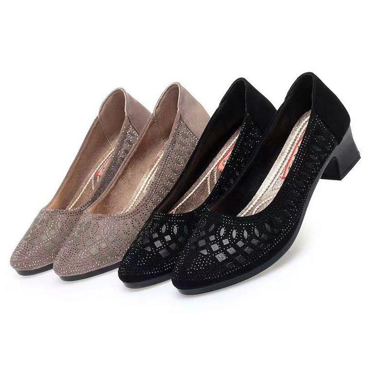 

Coarse heel women s shoes fashion hot diamond mesh stitching hollow breathable sandals women 35 чорний