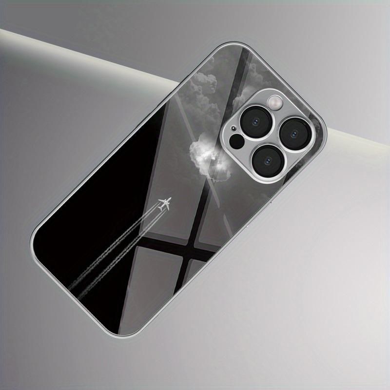 Minimalistyczne szklane etui na telefon z galwanizowanym wzorem chmury i samolotu dla iPhone 17 Pro Max 16 Plus 15 14 13 12 11 16E 17 Air Cover