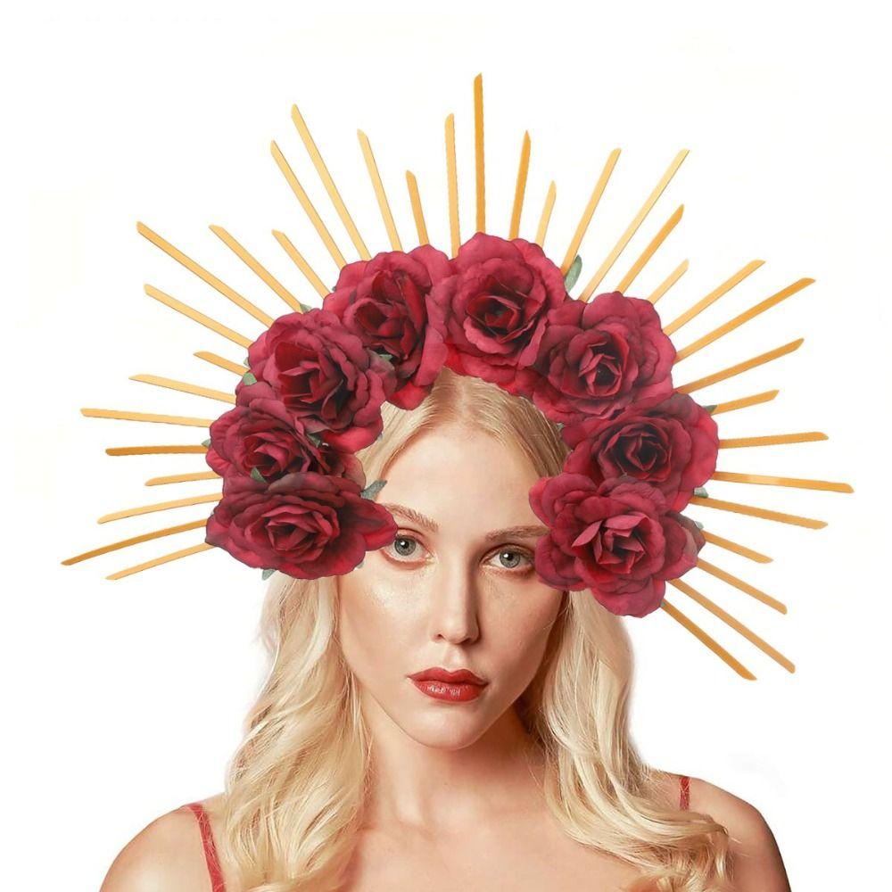 Party Attire Goddess Crown Tiaras Headband Multiple Colors Rose Halo Hairband  Stage Performance