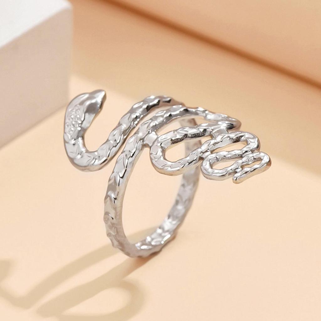 Gold Plated Stainless Steel Snake Shape Open Ring - European & American Punk Style Hip Hop Jewelry