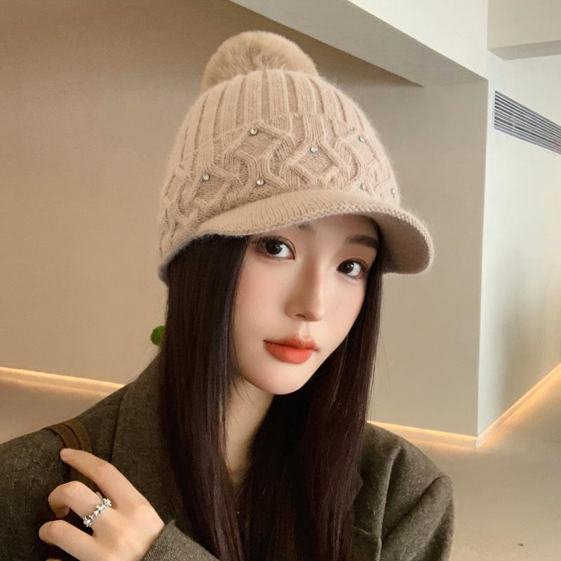 Rabbit Fur Knitted Hat Fleece Warm Ear Protector Baseball Cap Outdoor Riding Fashion Autumn and Winter New