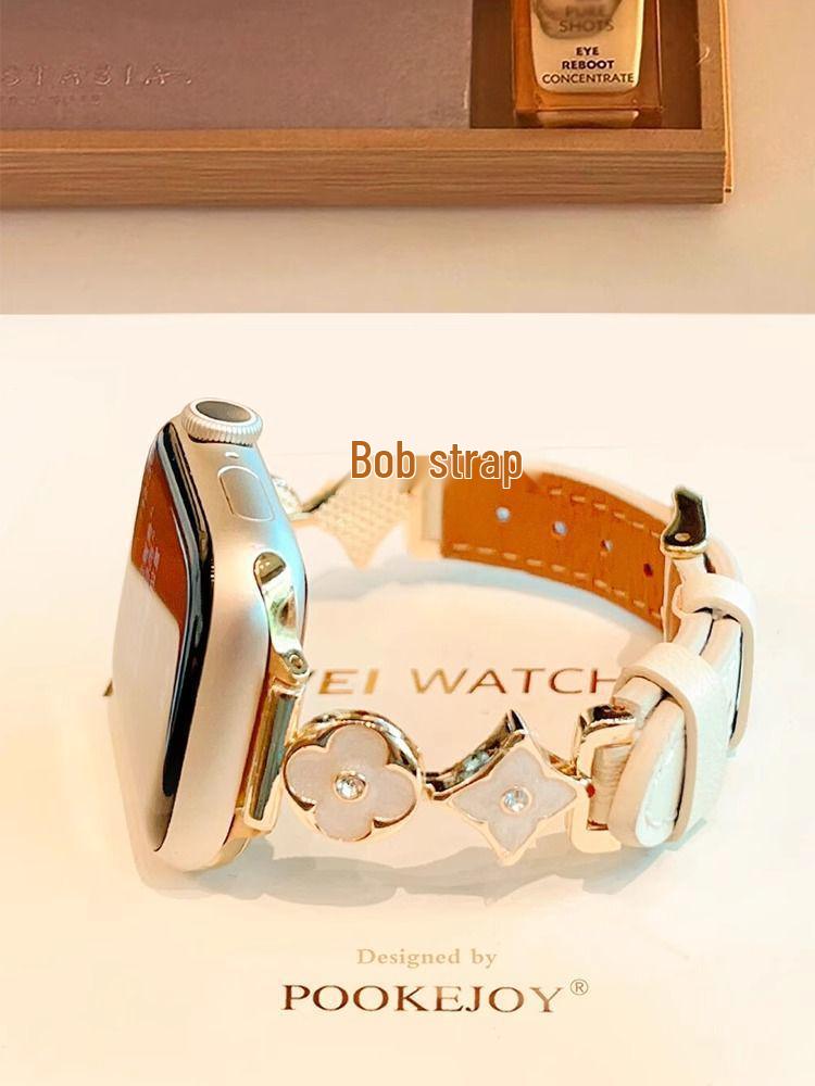 Lux Leather Four-Leaf Clover Metal Strap for Apple Watch S8, S9, S10