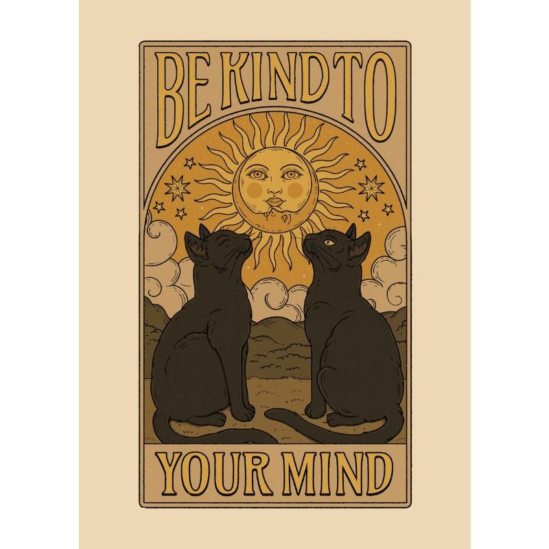 Abstract Cat Vintage Tarot The Lovers Sun Moon Illustration Poster and Prints Canvas Painting Wall Art Pictures Home Room Decor