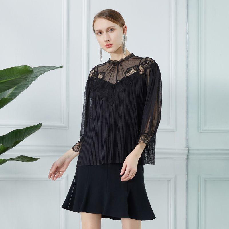 

Obeg Spring/Summer Temperamental Minority Lace Chiffon Shirt Black 155/XS/34