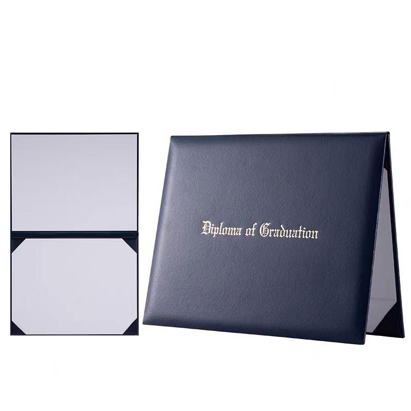 Custom Logo School A4 Blank PU Leather Diploma Cover with Gold/Silver Printing Certificate Diploma Certificate Cover Folder