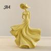 Creative Tabletop Ornaments Woman Statue, Resin Art Sculpture for Living Room Mantel Shelf Decor, Modern Female Home Figurine, Wide Brim Hat
