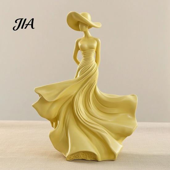 Creative Tabletop Ornaments Woman Statue, Resin Art Sculpture for Living Room Mantel Shelf Decor, Modern Female Home Figurine, Wide Brim Hat