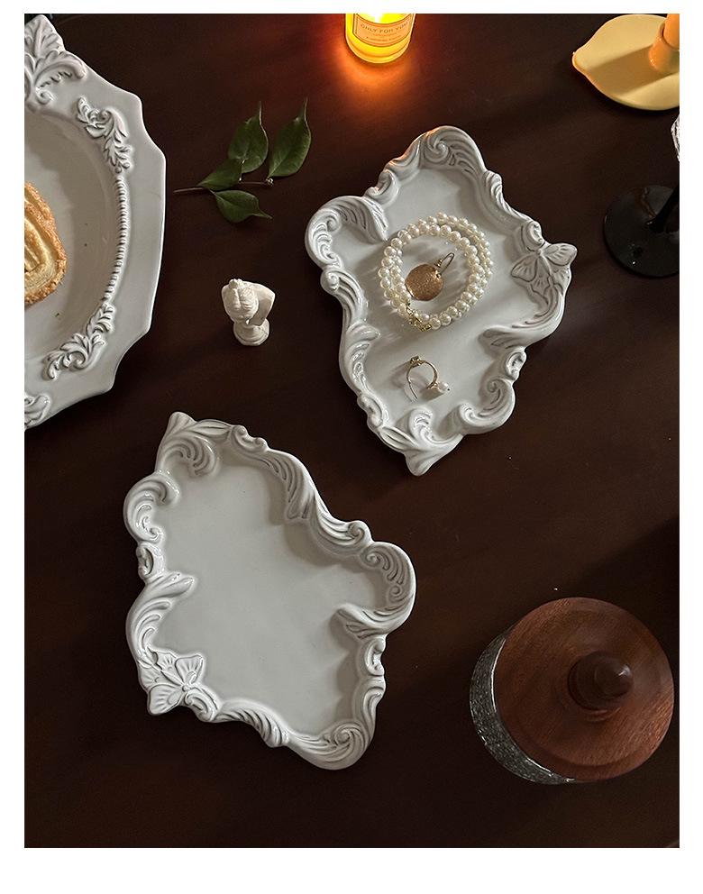 Vintage Ceramic Embossed Dessert Plate, Cake/Western Fruit Bowl, Retro Jewelry Display