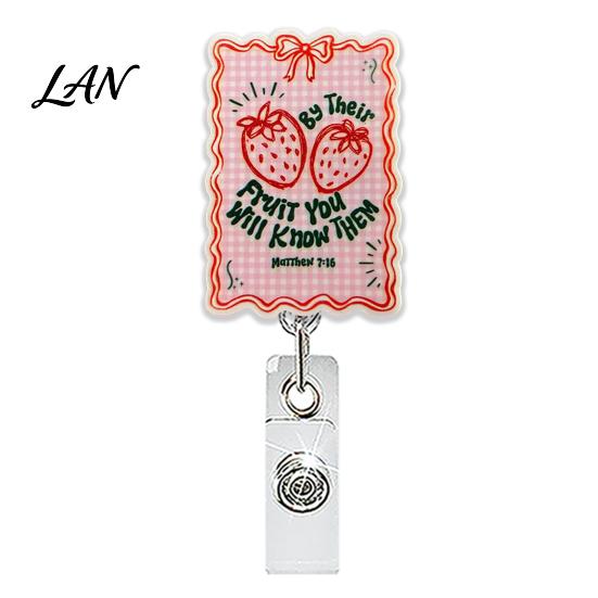Strawberry Badge Reel Nurse Reel, Funny Retractable Glitter Acrylic Name Tag Holder with Decorative Clip, Sparkly Cute ID Card for Teachers